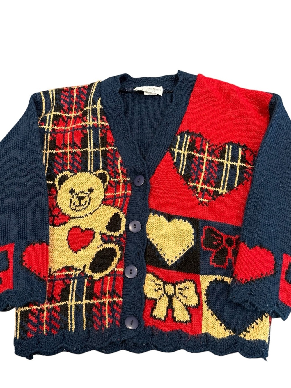 Vintage teddy bear cardigan sweater girls kids size 6/7 90s Parkway Knits